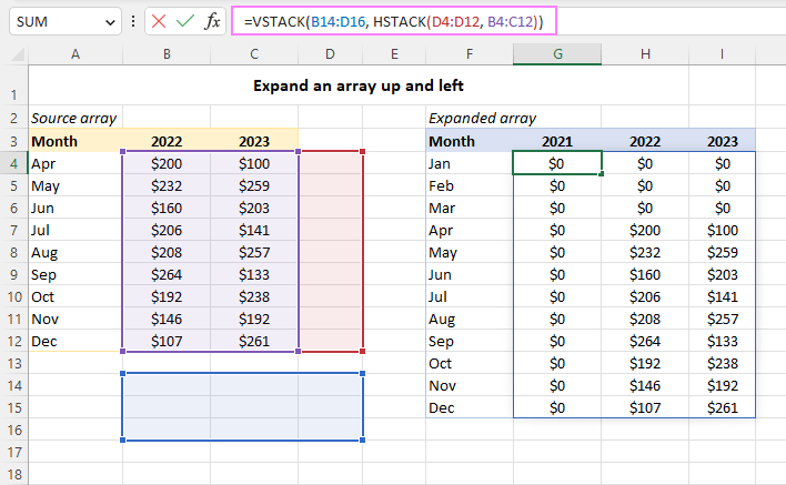 Función EXPAND de Excel para extender la matriz a dimensiones especificadas