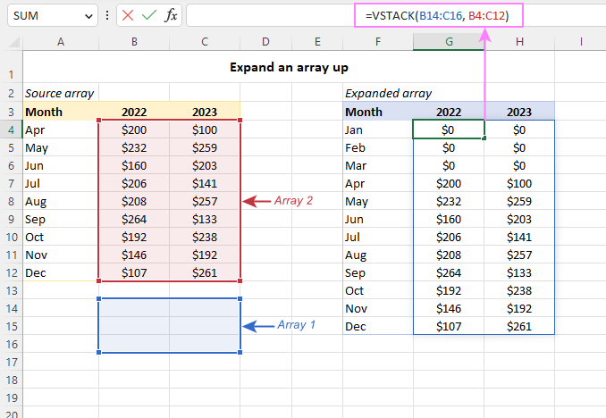 Función EXPAND de Excel para extender la matriz a dimensiones especificadas