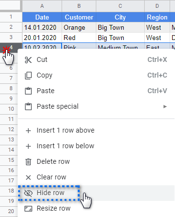 Formas rápidas de mover, ocultar, aplicar estilo y cambiar filas en Google Sheets