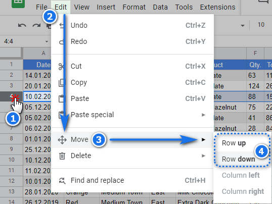 Formas rápidas de mover, ocultar, aplicar estilo y cambiar filas en Google Sheets