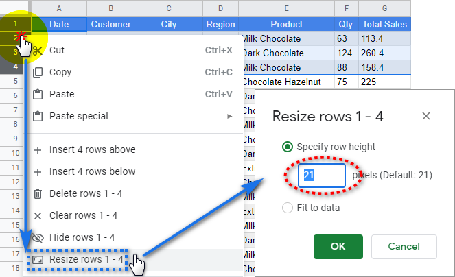 Formas rápidas de mover, ocultar, aplicar estilo y cambiar filas en Google Sheets