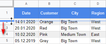 Formas rápidas de mover, ocultar, aplicar estilo y cambiar filas en Google Sheets