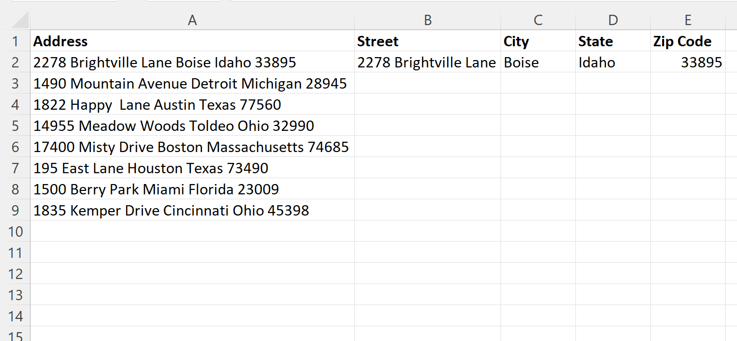 Excel: cómo separar direcciones sin comas