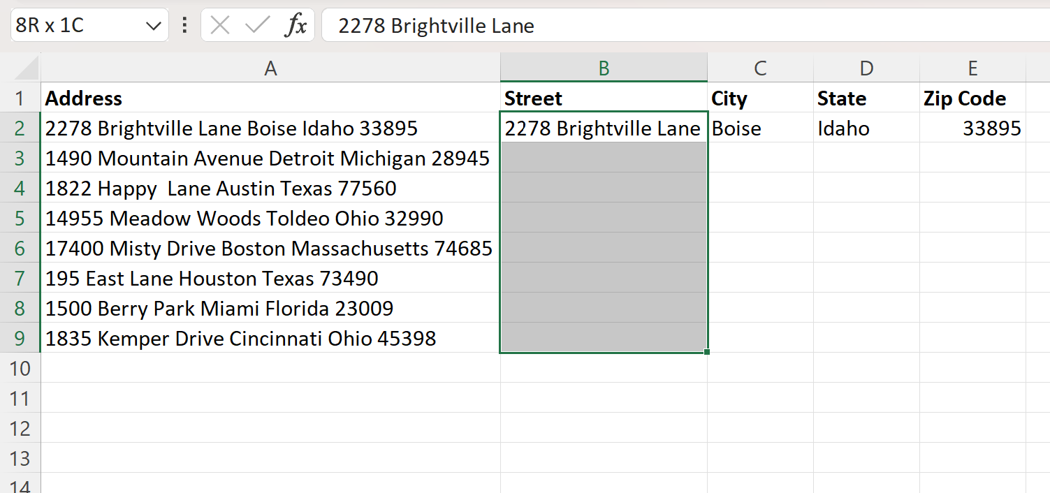 Excel: cómo separar direcciones sin comas