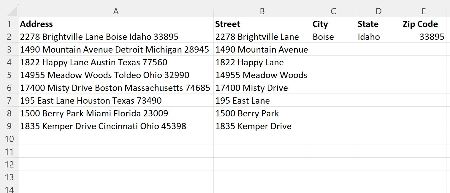 Excel: cómo separar direcciones sin comas