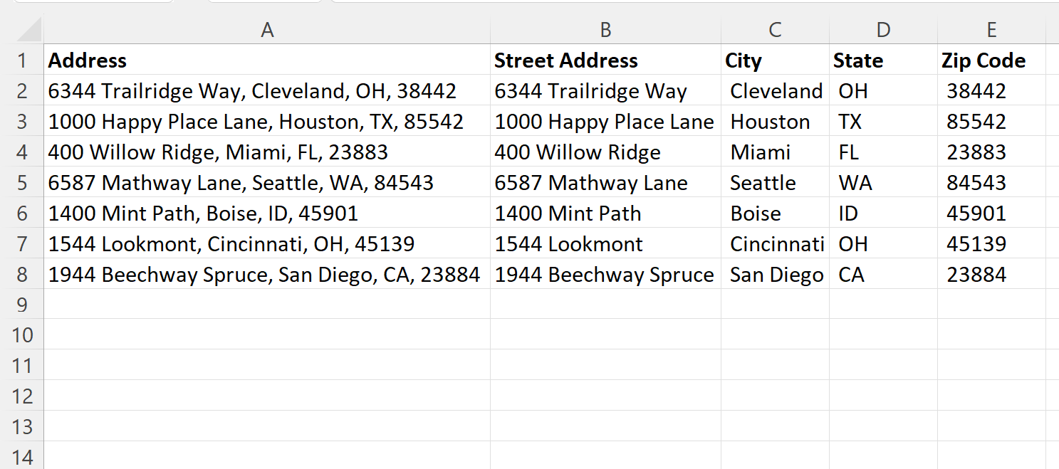 Excel: cómo dividir direcciones en varias celdas