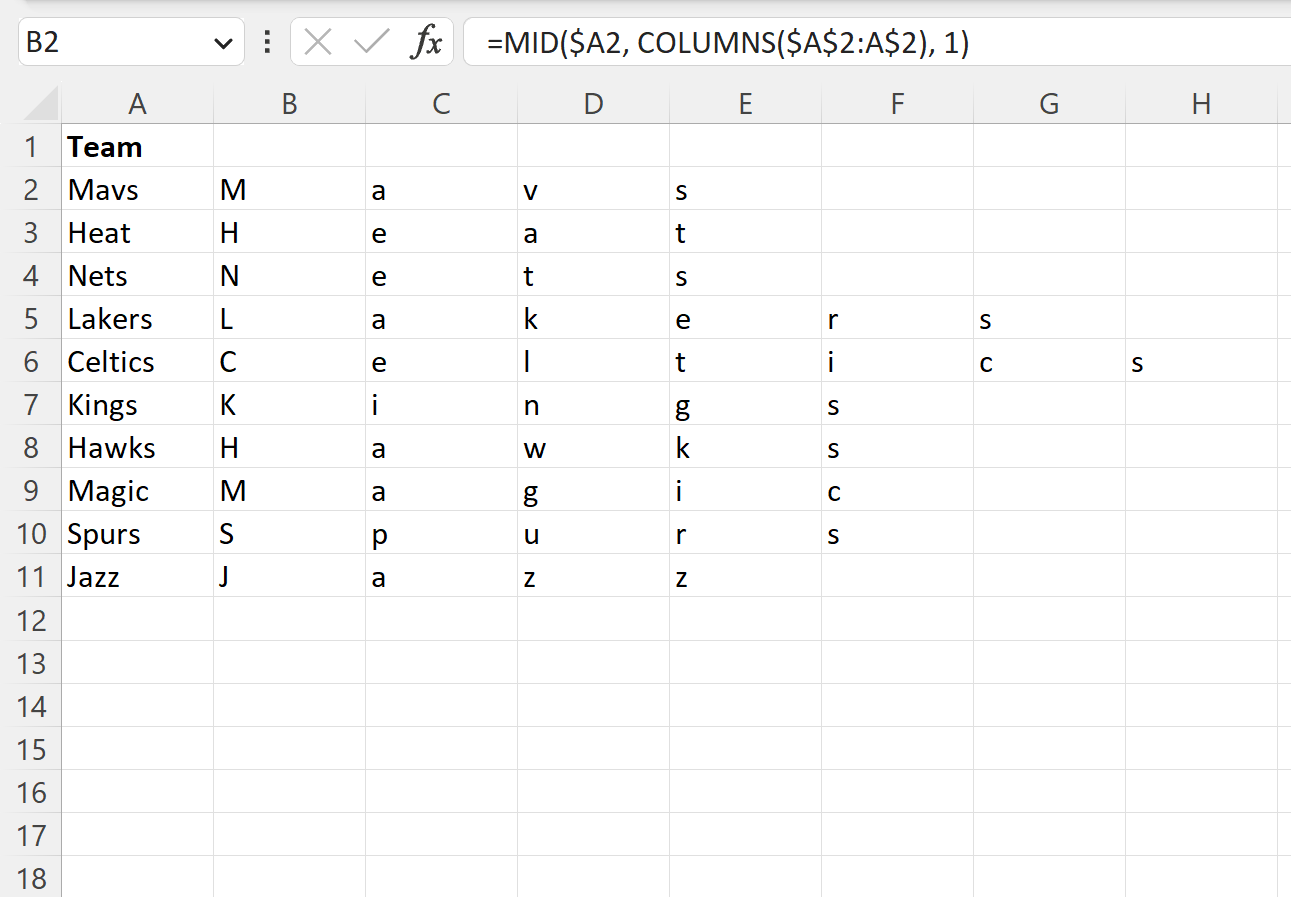 Excel: cómo dividir Word en letras individuales