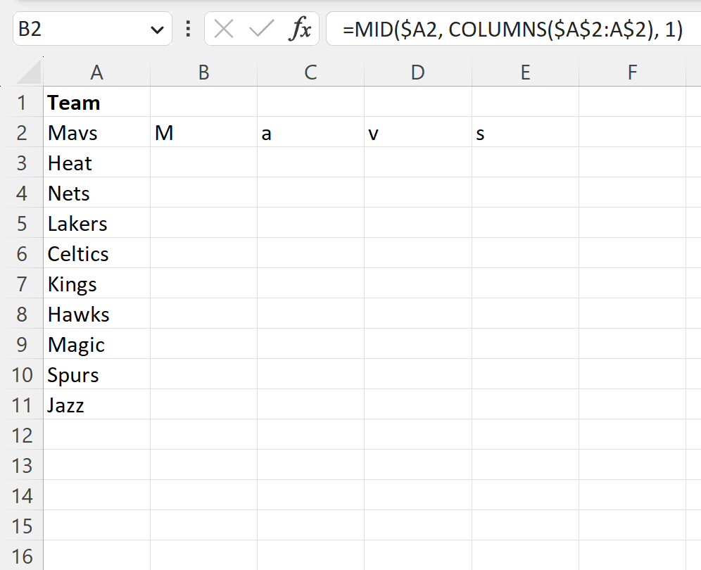 Excel: cómo dividir Word en letras individuales