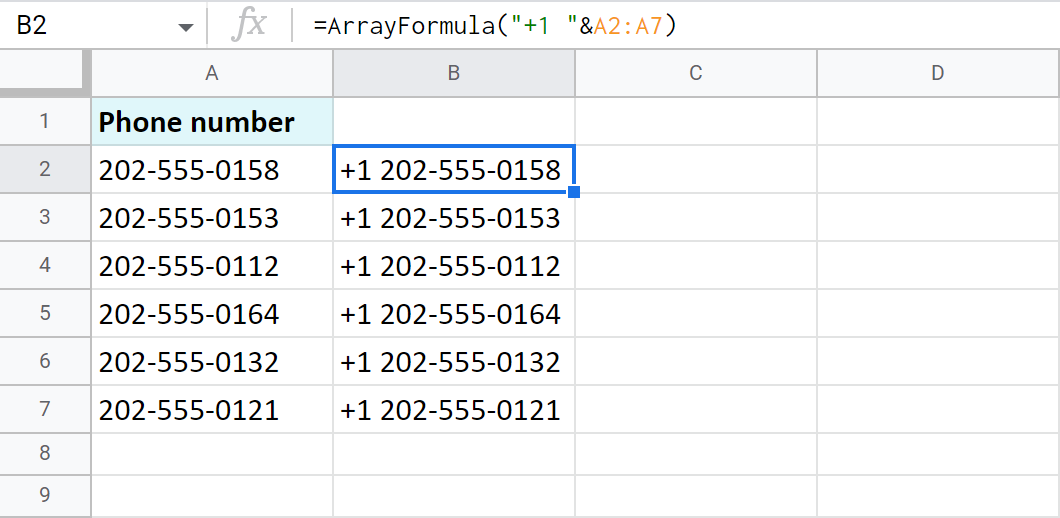 Agregue el mismo texto en Google Sheets en una determinada posición de varias celdas a la vez