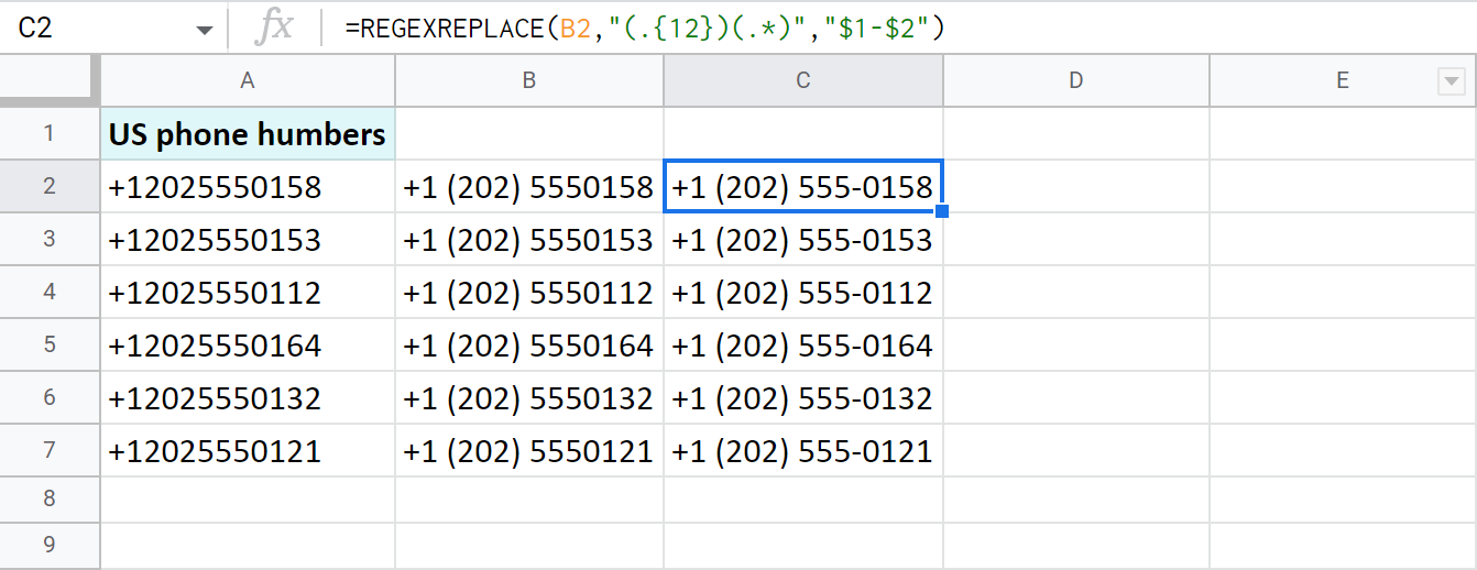 Agregue el mismo texto en Google Sheets en una determinada posición de varias celdas a la vez