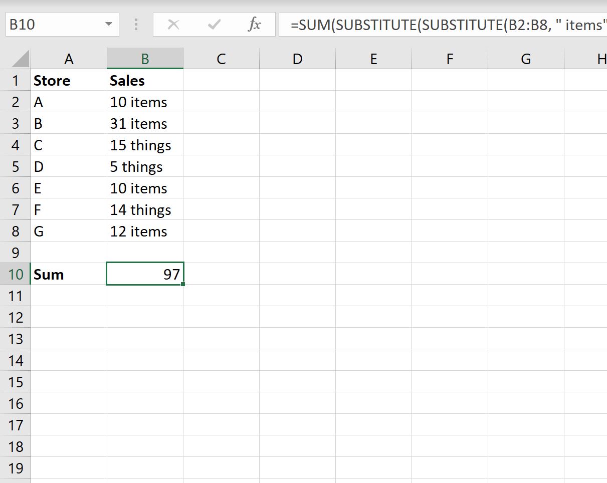 Excel: cómo sumar celdas con texto y números