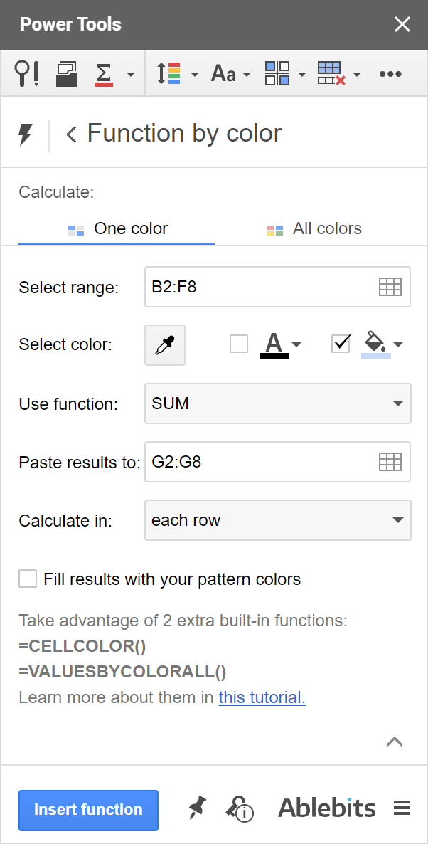 Contar celdas por color en Google Sheets