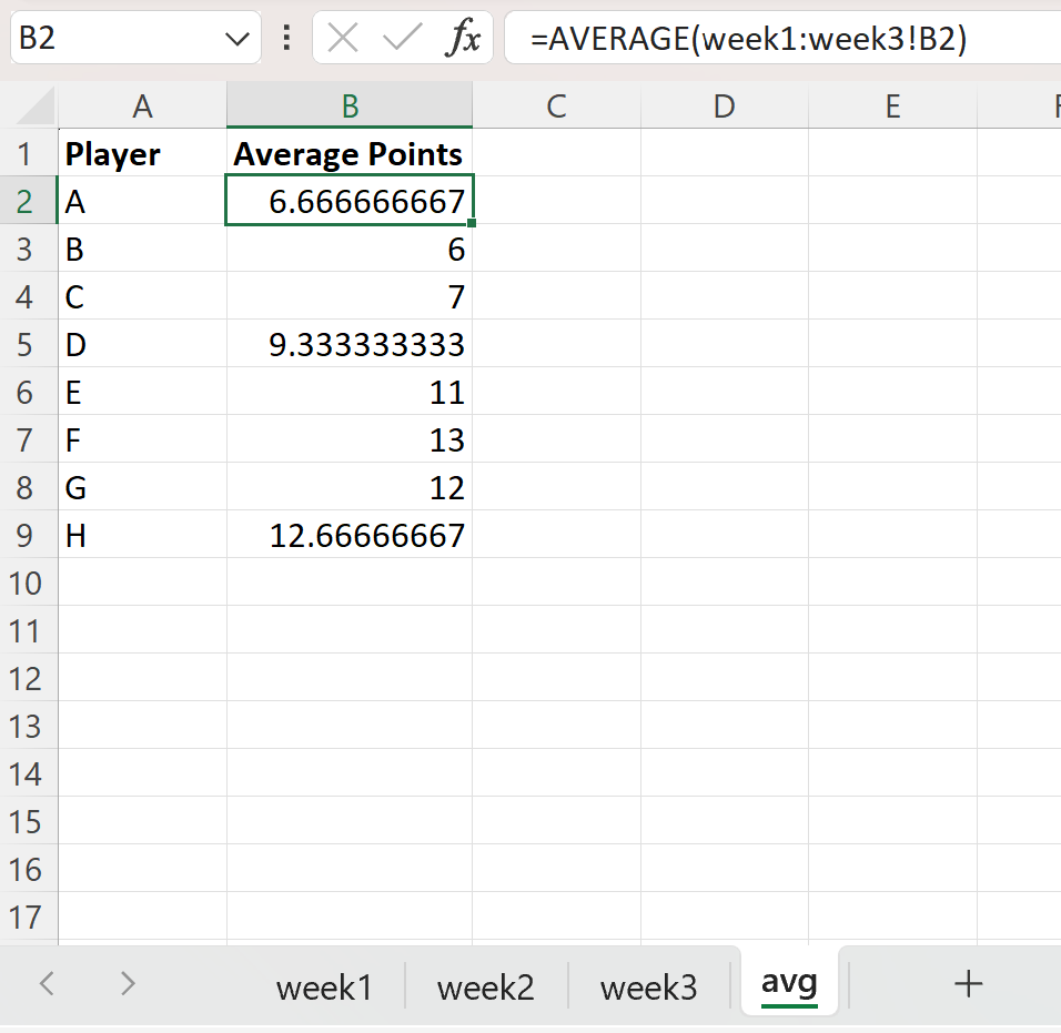 Cómo promediar varias hojas en Excel
