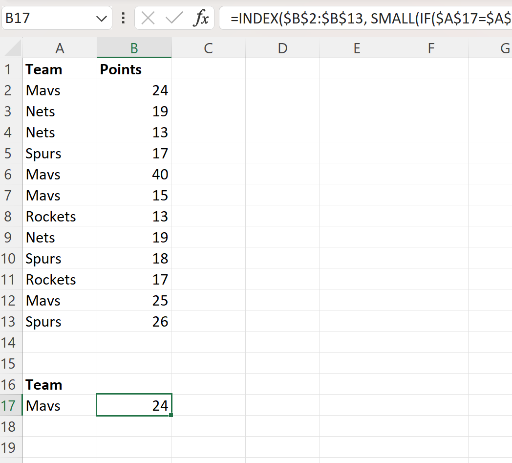 Excel: utilice INDEX MATCH para devolver varios valores horizontalmente