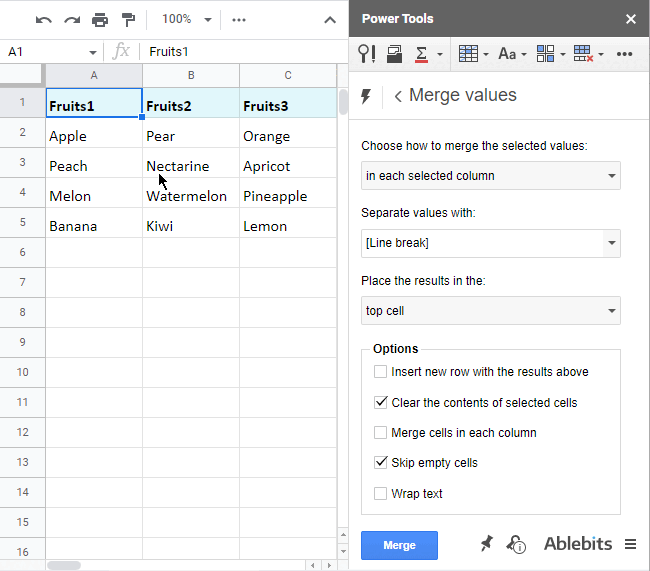 Cómo fusionar celdas en Google Sheets
