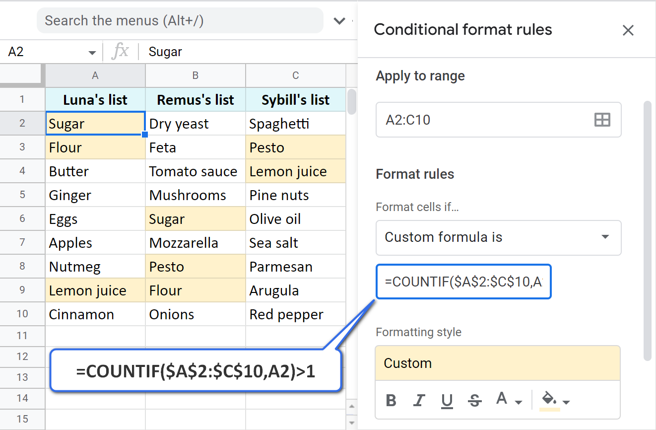 Resalte duplicados en Google Sheets: formato condicional versus complemento