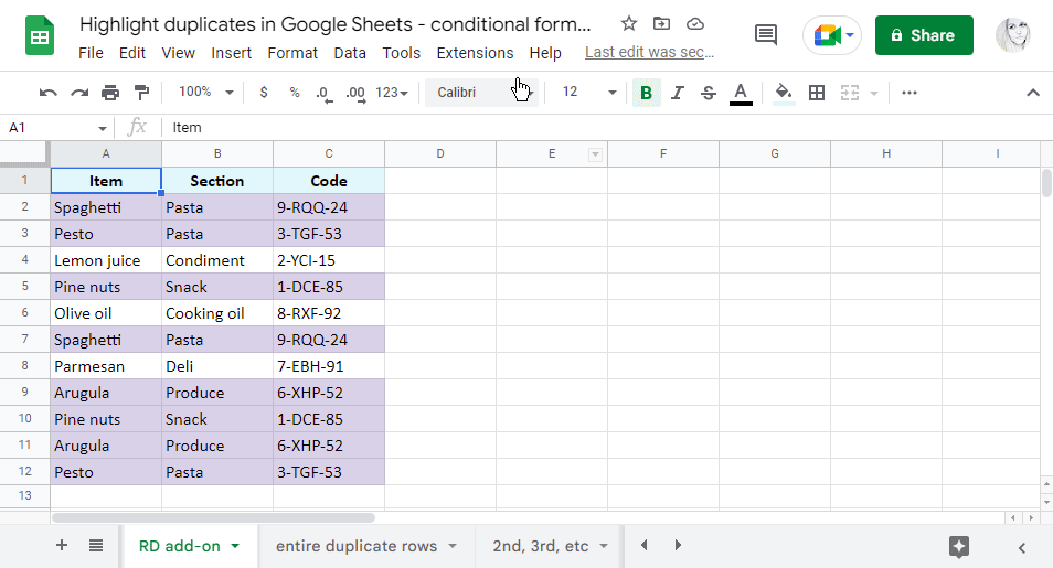 Resalte duplicados en Google Sheets: formato condicional versus complemento