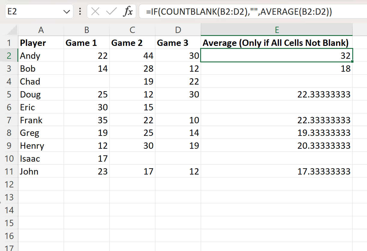 Excel: cómo calcular solo si no está en blanco