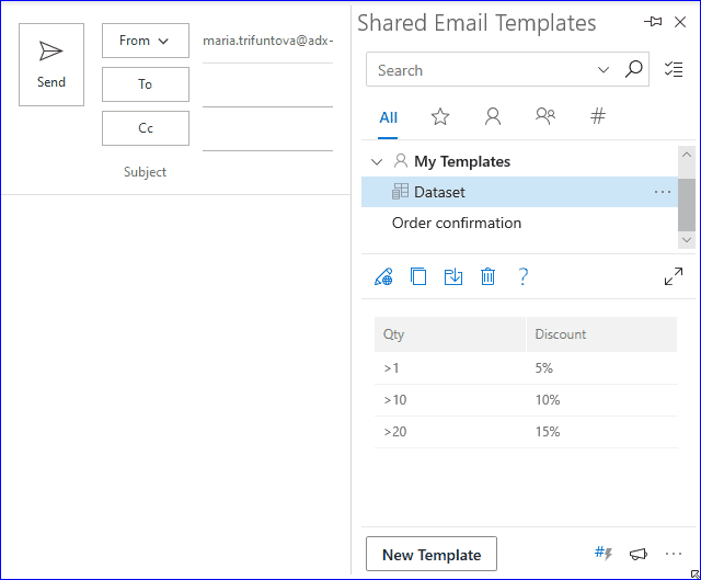 Cree plantillas de correo electrónico de Outlook que se puedan completar a partir de conjuntos de datos