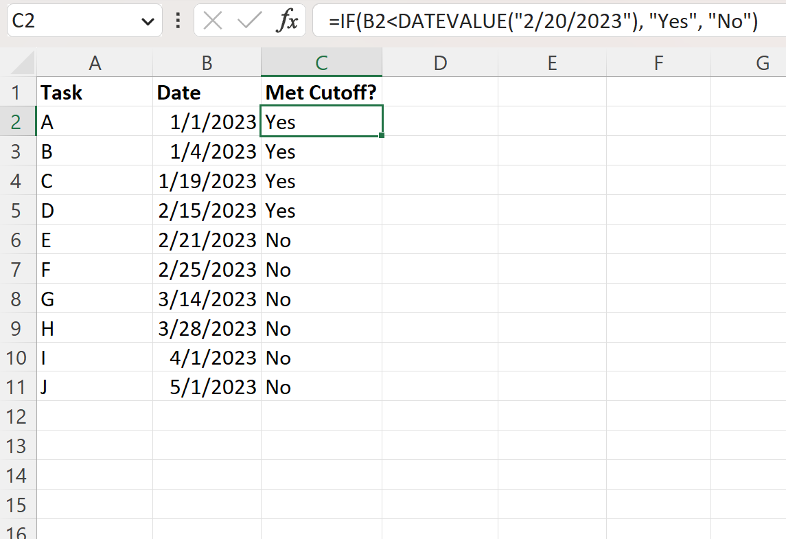 Excel: una fórmula para «si la fecha es anterior a otra fecha»