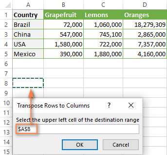 Cómo cambiar columnas y filas en Excel