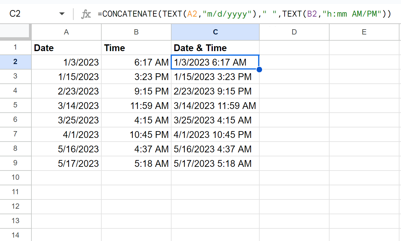 Cómo combinar fecha y hora en Google Sheets