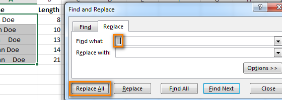 3 formas de eliminar espacios entre palabras/números en celdas de Excel