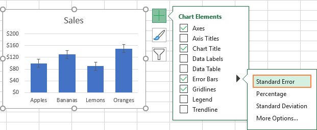 Barras de error en Excel: estándar y personalizadas