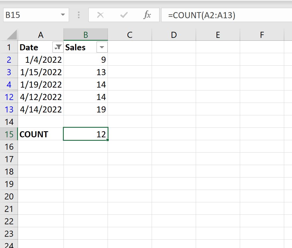 Cómo contar filas filtradas en Excel (con ejemplo) Cómo contar filas filtradas en Excel (con ejemplo)