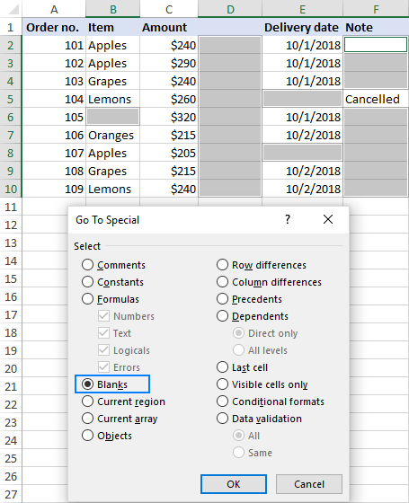 Cómo eliminar columnas en blanco en Excel