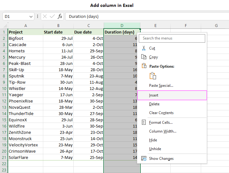 Cómo insertar columnas en Excel: única, múltiple, entre sí