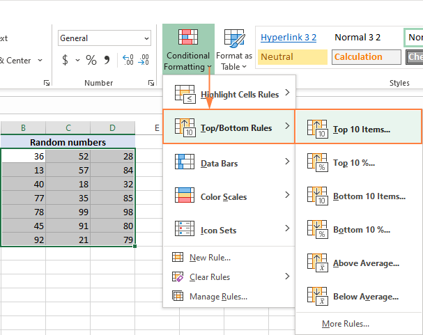 Cómo resaltar los 3, 5 y 10 valores principales en Excel