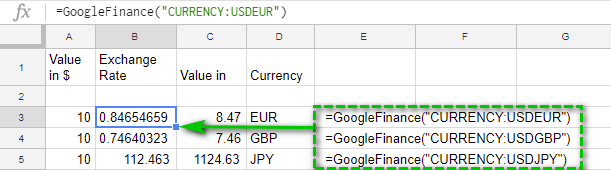 Conversión de moneda en Google Sheets