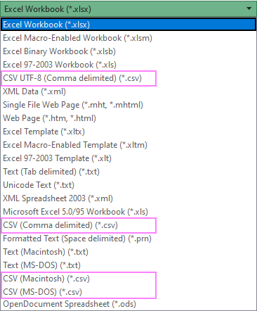 Convierta Excel a CSV (delimitado por comas) y UTF-8