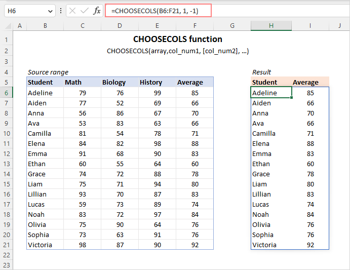 Función CHOOSECOLS de Excel para obtener columnas de una matriz o rango Función CHOOSECOLS de Excel para obtener columnas de una matriz o rango