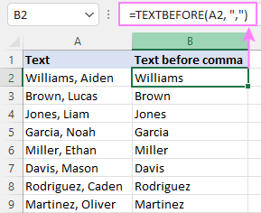 Función TEXTBEFORE de Excel: extrae texto antes del carácter (delimitador)