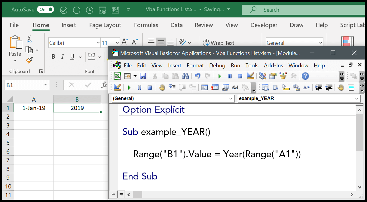 Función VBA AÑO (Sintaxis + Ejemplo)