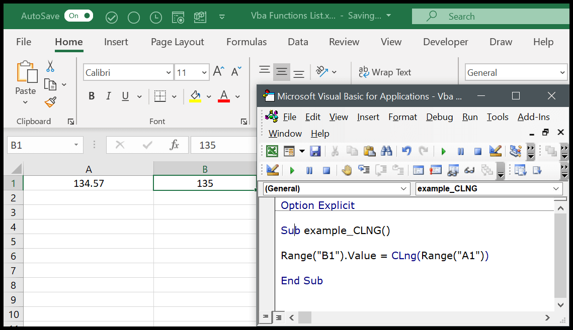 Función VBA CLNG (sintaxis + ejemplo)