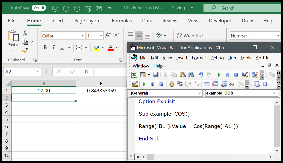 Función VBA COS (Sintaxis + Ejemplo)