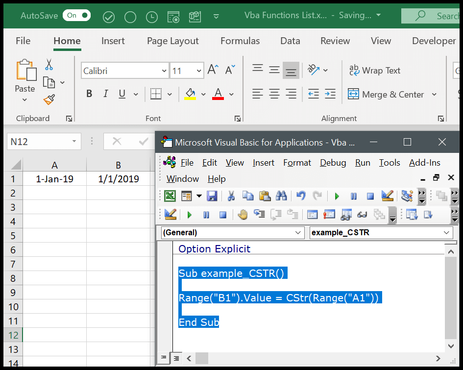 Función VBA CSTR (sintaxis + ejemplo)