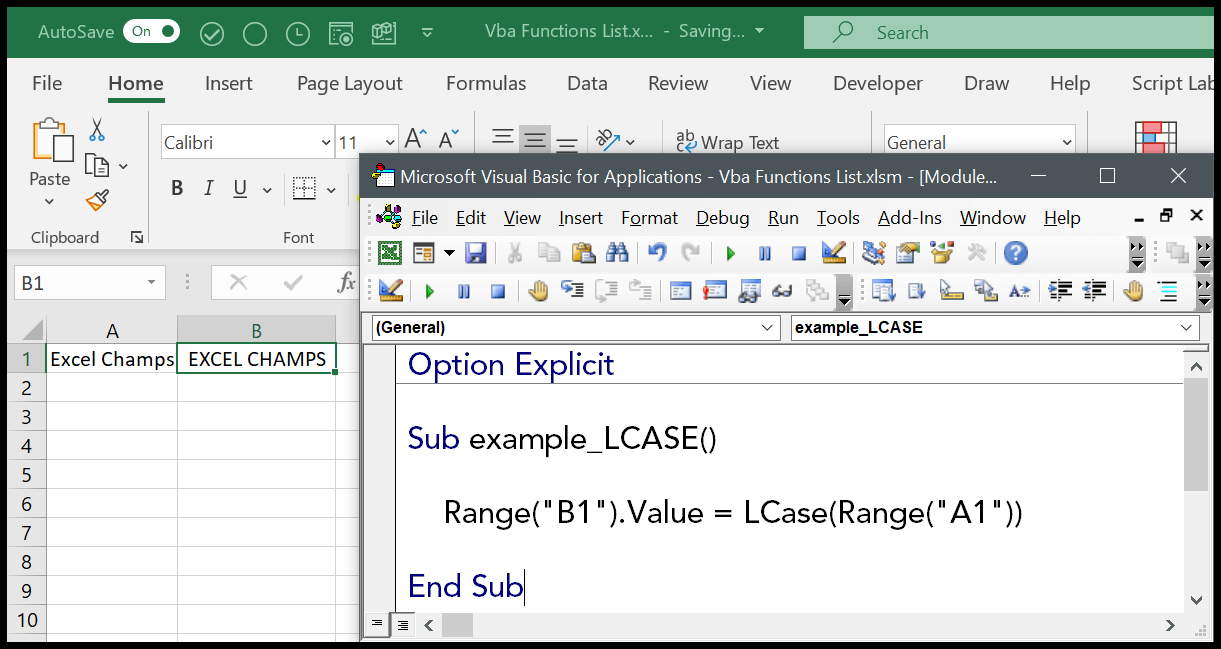 Función VBA LCASE (Sintaxis + Ejemplo)