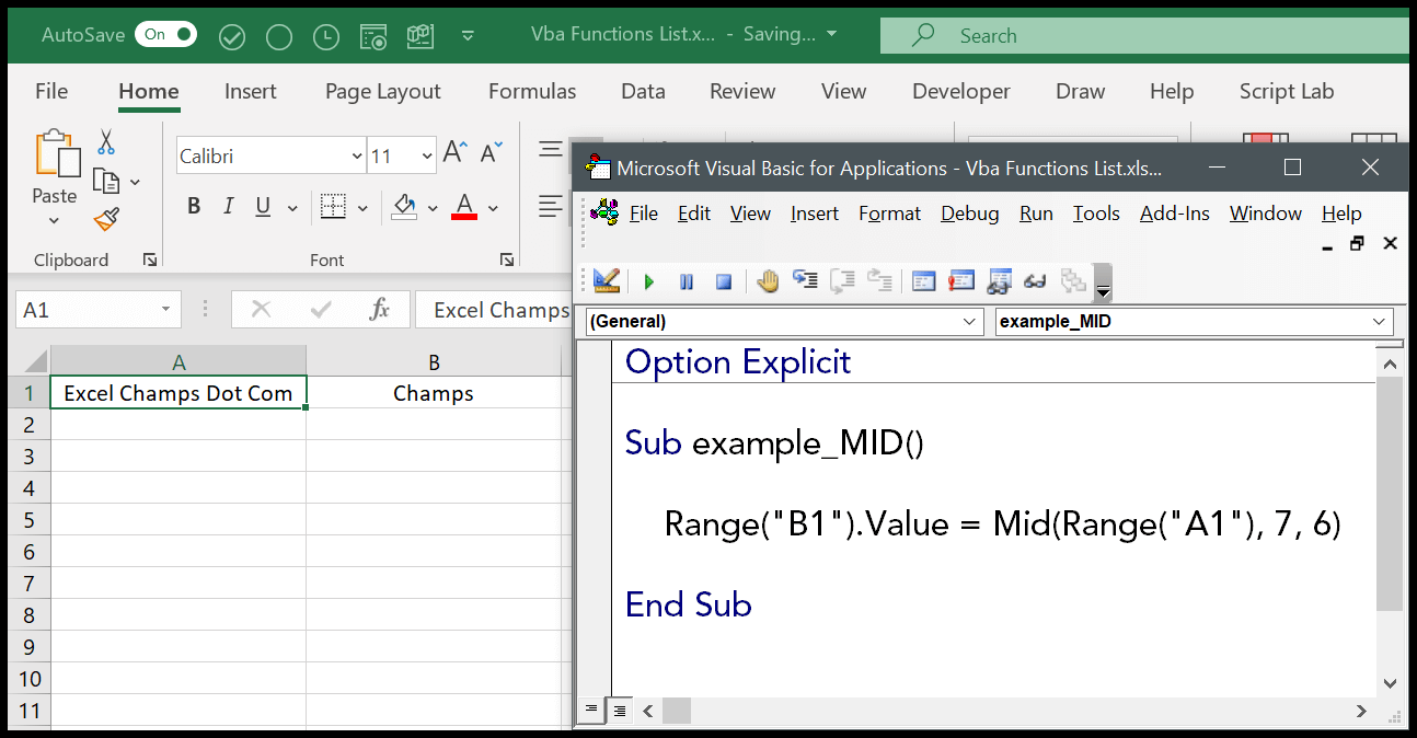 Función VBA MID (Sintaxis + Ejemplo)