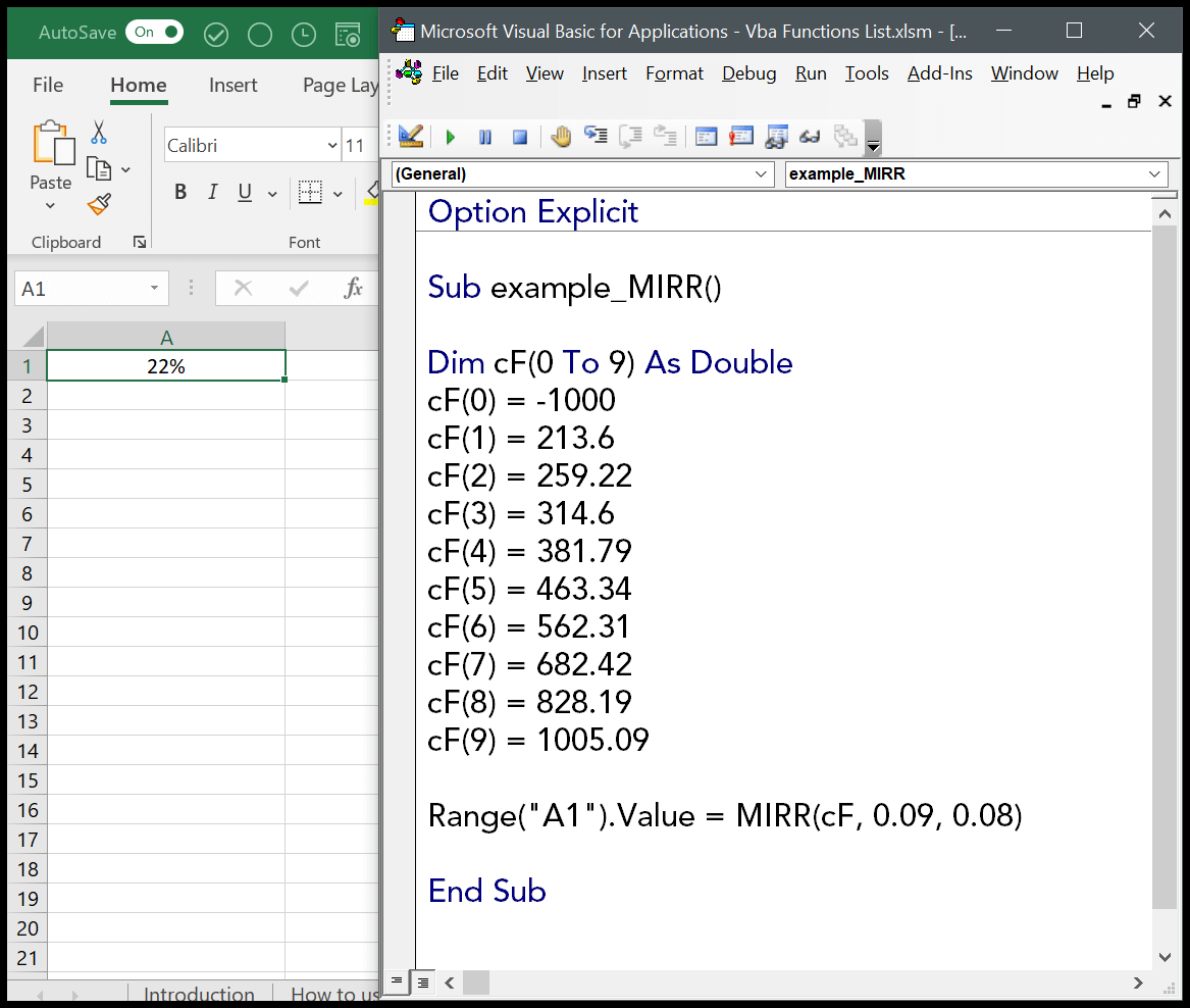 Función VBA MIRR (Sintaxis + Ejemplo)