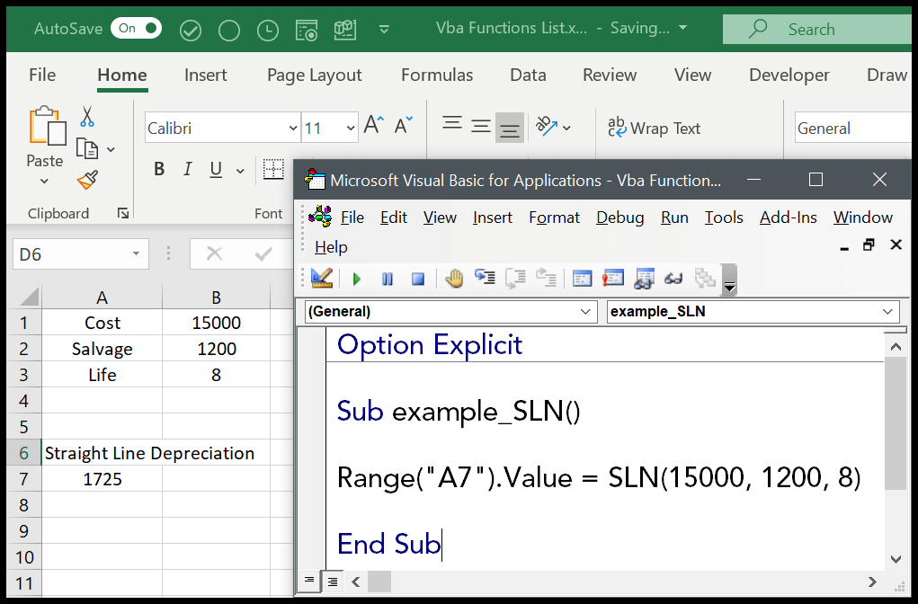 Función VBA SLN (sintaxis + ejemplo)