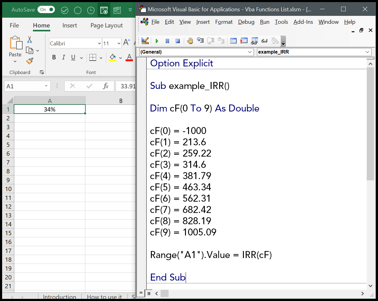 Función VBA TIR (Sintaxis + Ejemplo)