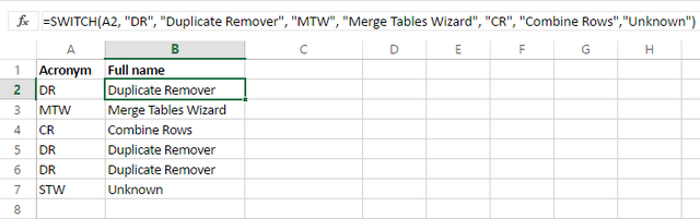 Función de cambio de Excel: la forma compacta de declaración IF anidada