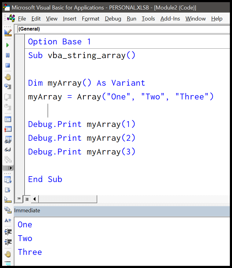 Matriz VBA con cadenas