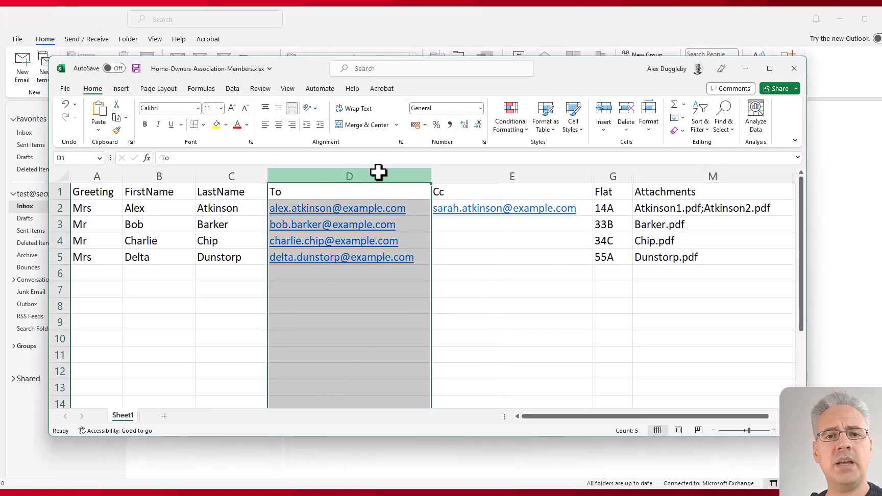 Enviar una combinación de correspondencia con archivos adjuntos individuales en Outlook 365