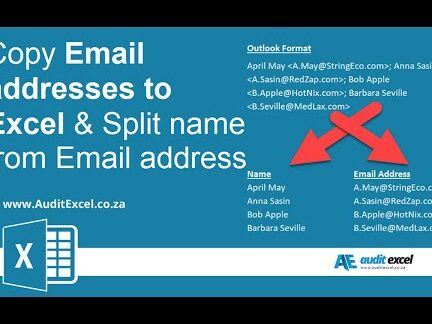 Copie direcciones de correo electrónico de Outlook a Excel y separe el nombre y...