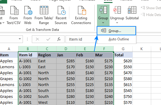 Cómo ocultar columnas en Excel usando acceso directo, VBA o agrupación